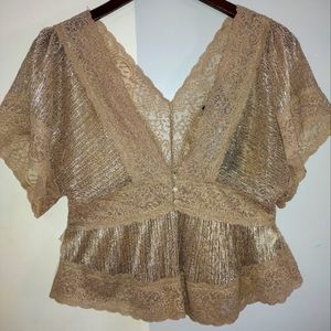 FOREVER 21 GILD SHIMMERY DEEP V NECK LACE TOP - SIZE MEDIUM...NEW NEW WITH TAGS!